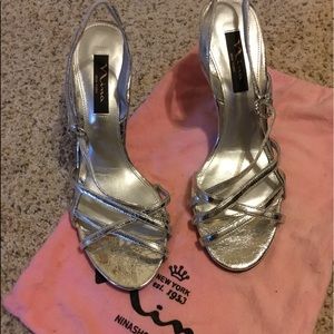 Nina Silver Metallic Slingback Heels